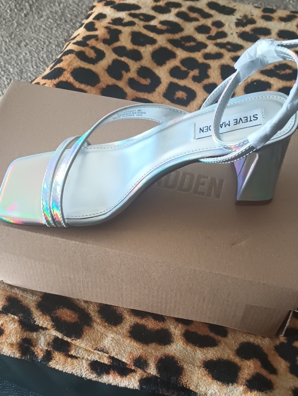 Steve Madden Iridescent Holographic Block Heel Sandals